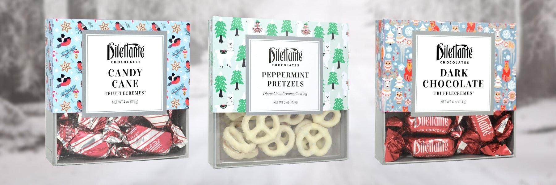 Dilettante Chocolates New Holiday Gift Boxes Featuring TruffleCremes and Peppermint Pretzels