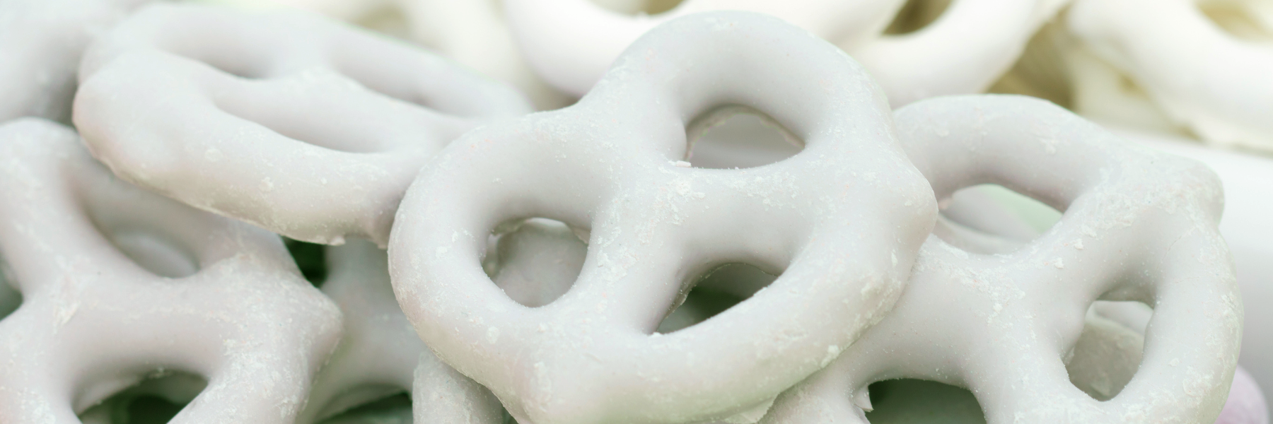 Pile of white peppermint pretzels by Dilettante Chocolates
