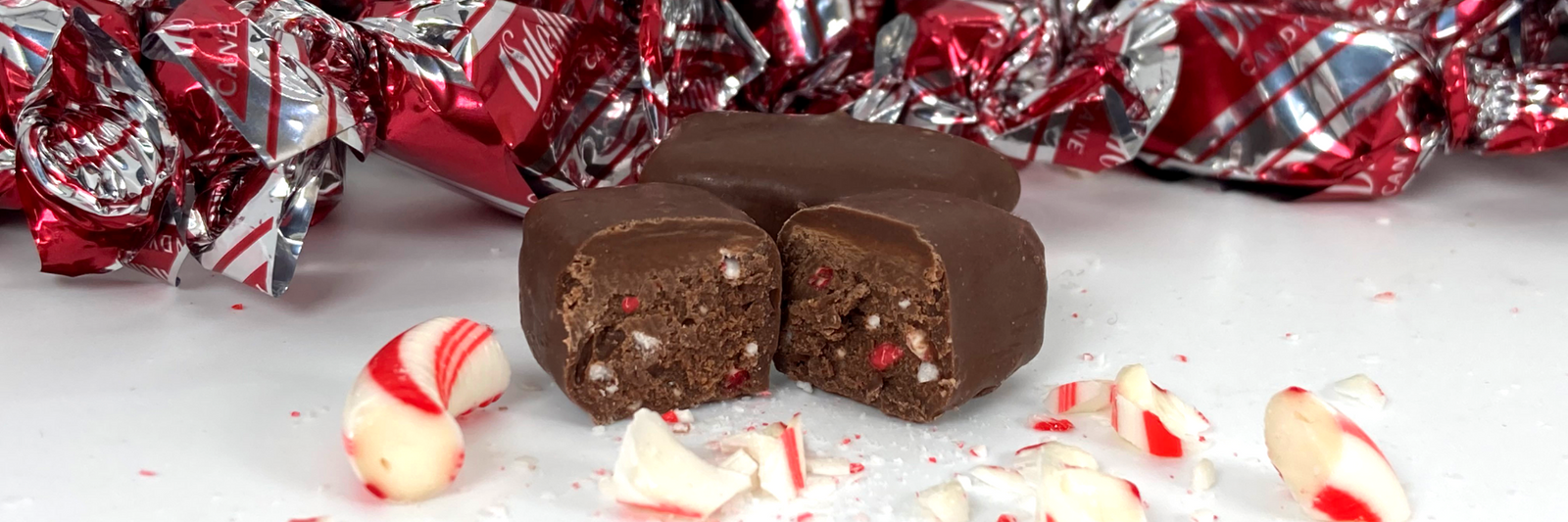 Dilettante Chocolates Candy Cane TruffleCremes made with real Candy Cane Pieces Inside