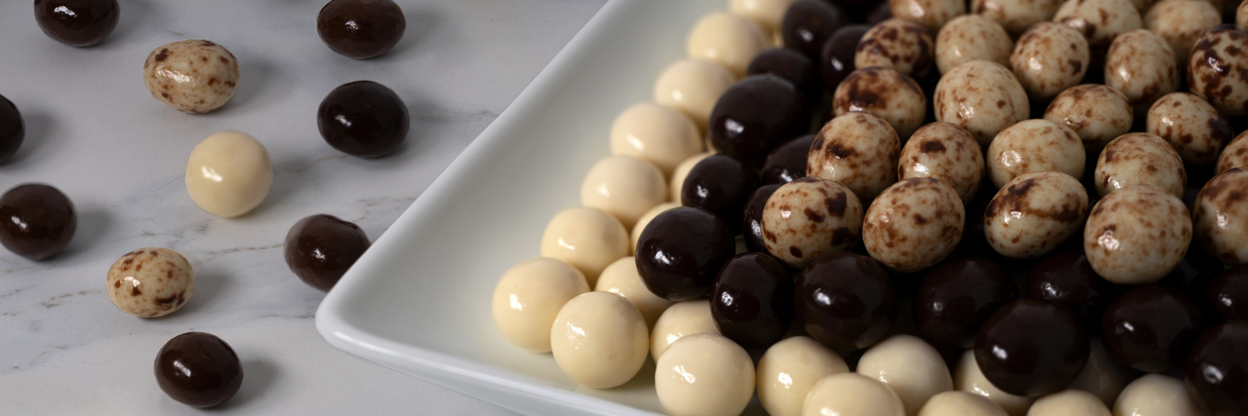 Dilettante Chocolate Plate of White, Dark, and Marbled Espresso Beans
