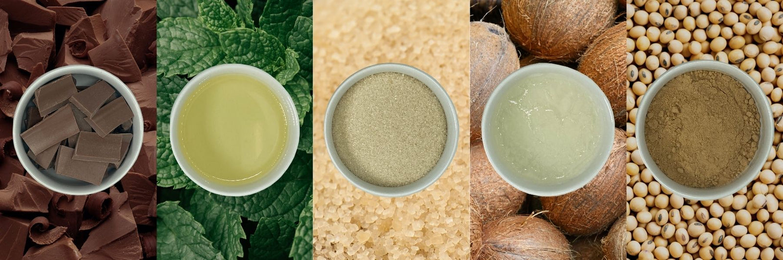 Milk Chocolate, Peppermint Oil, Cane Sugar, Coconut Oil, and Soy Lecithin Creating a Colorful Banner