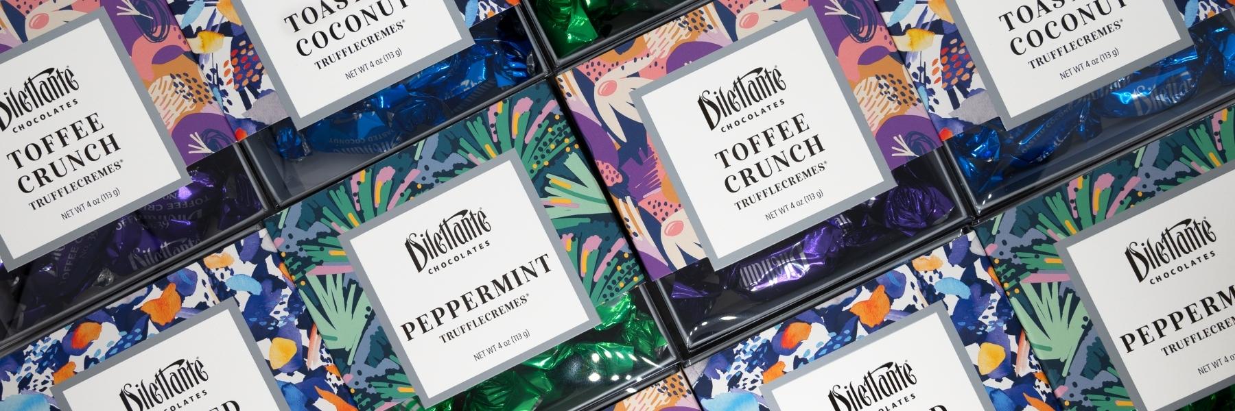 Dilettante Chocolates New Spring Gift Boxes Featuring Toffee Crunch, Peppermint, and Toasted Coconut Candies