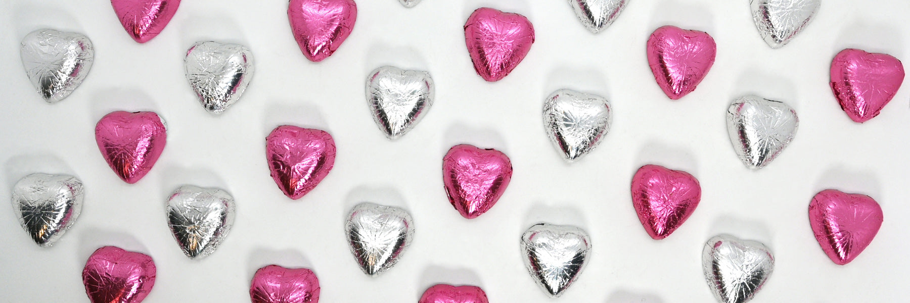 Dilettante Chocolates Pink and Silver Foil Chocolate Hearts