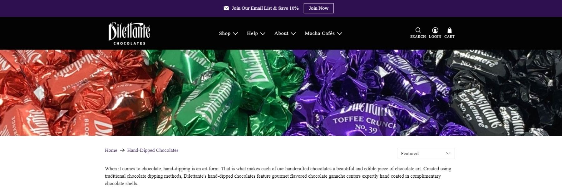 Dilettante Chocolates New Website Homepage