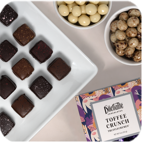 Dilettante Chocolates featuring Salted Caramels, Espresso Beans, and Toffee Crunch TruffleCremes