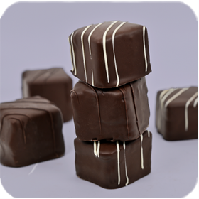 Dilettante Chocolates Chocolate-Covered Marshmallows featuring Vanilla Bean and Triple Chocolate flavors