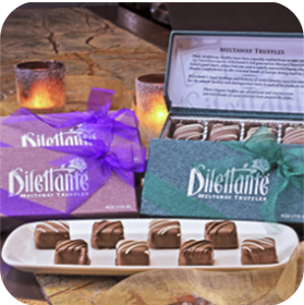 Dilettante Chocolates Meltaway Truffles Featuring Toffee Crunch, Mocha, and Peppermint Flavors