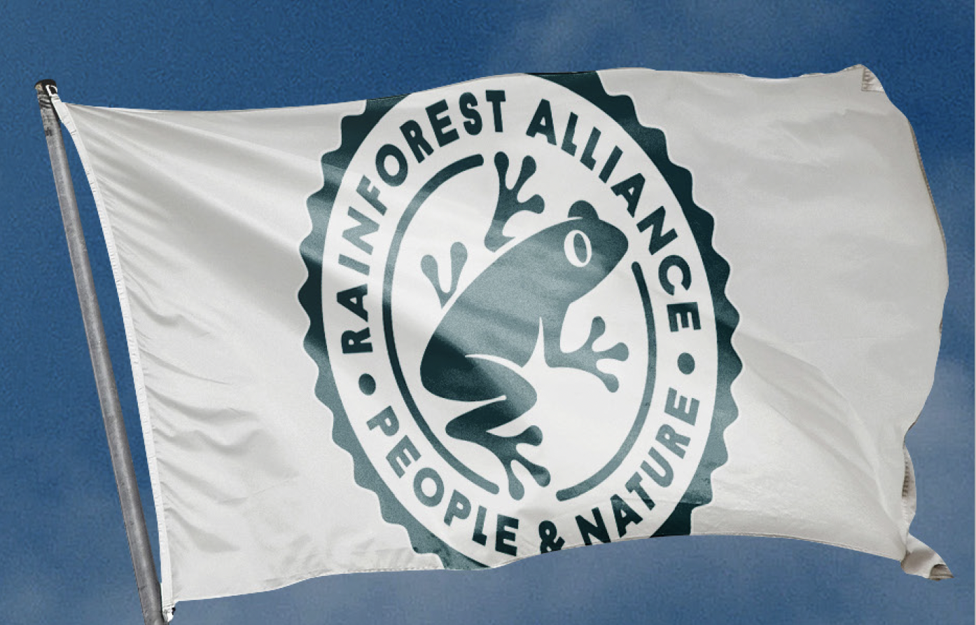 Rainforest Alliance logo on white flag