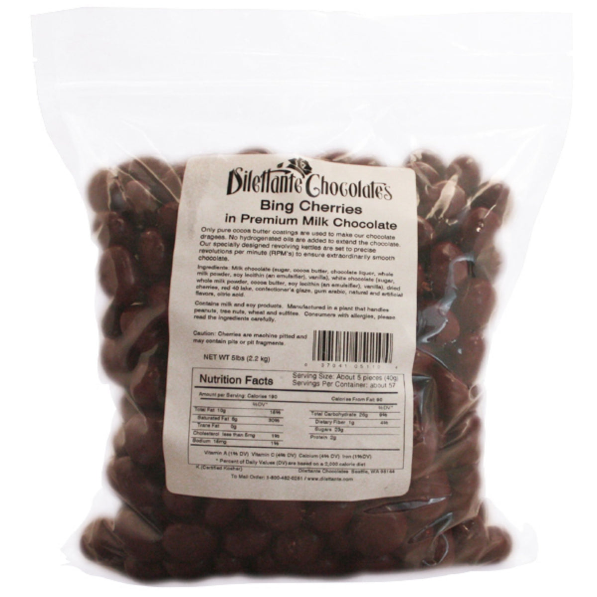 Dilettante Chocolates Bing Cherries in Premium Milk Chocolate in a Large 5-Pound Bulk Bag