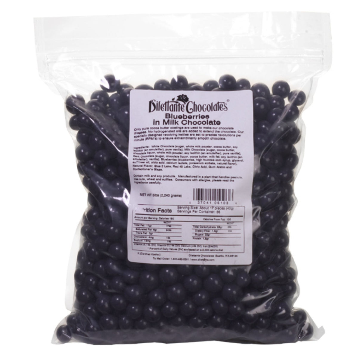 Dilettante Chocolates Chocolate-Covered Blueberries in Milk Chocolate Inside of a Bulk 5-Pound Bag