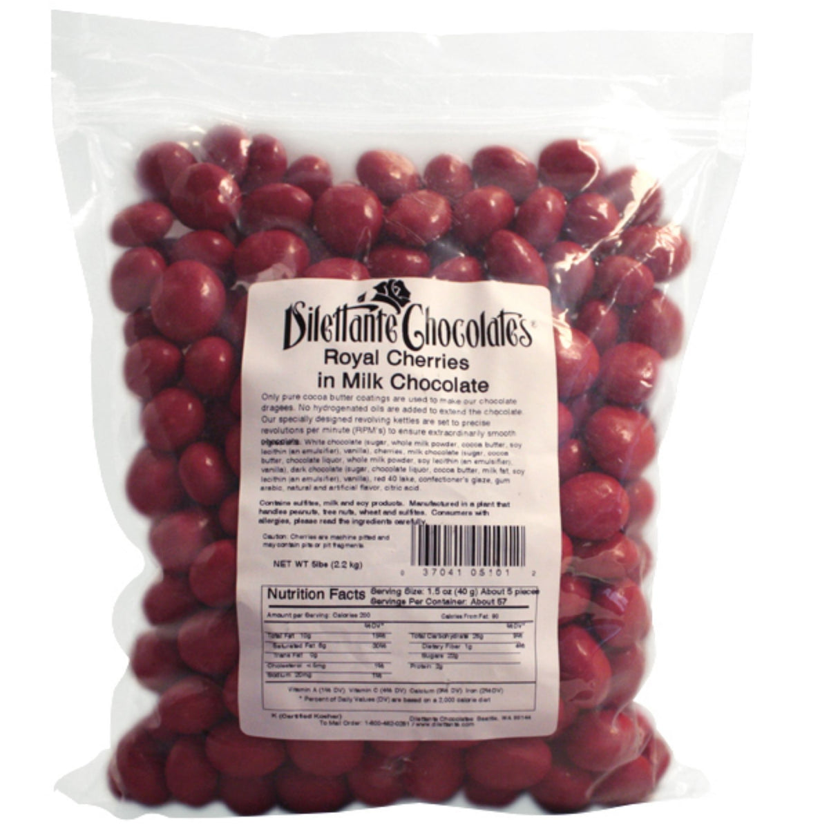 Dilettante Chocolates Royal Cherries in Milk Chocolate and Colored to a Vibrant Red Hue
