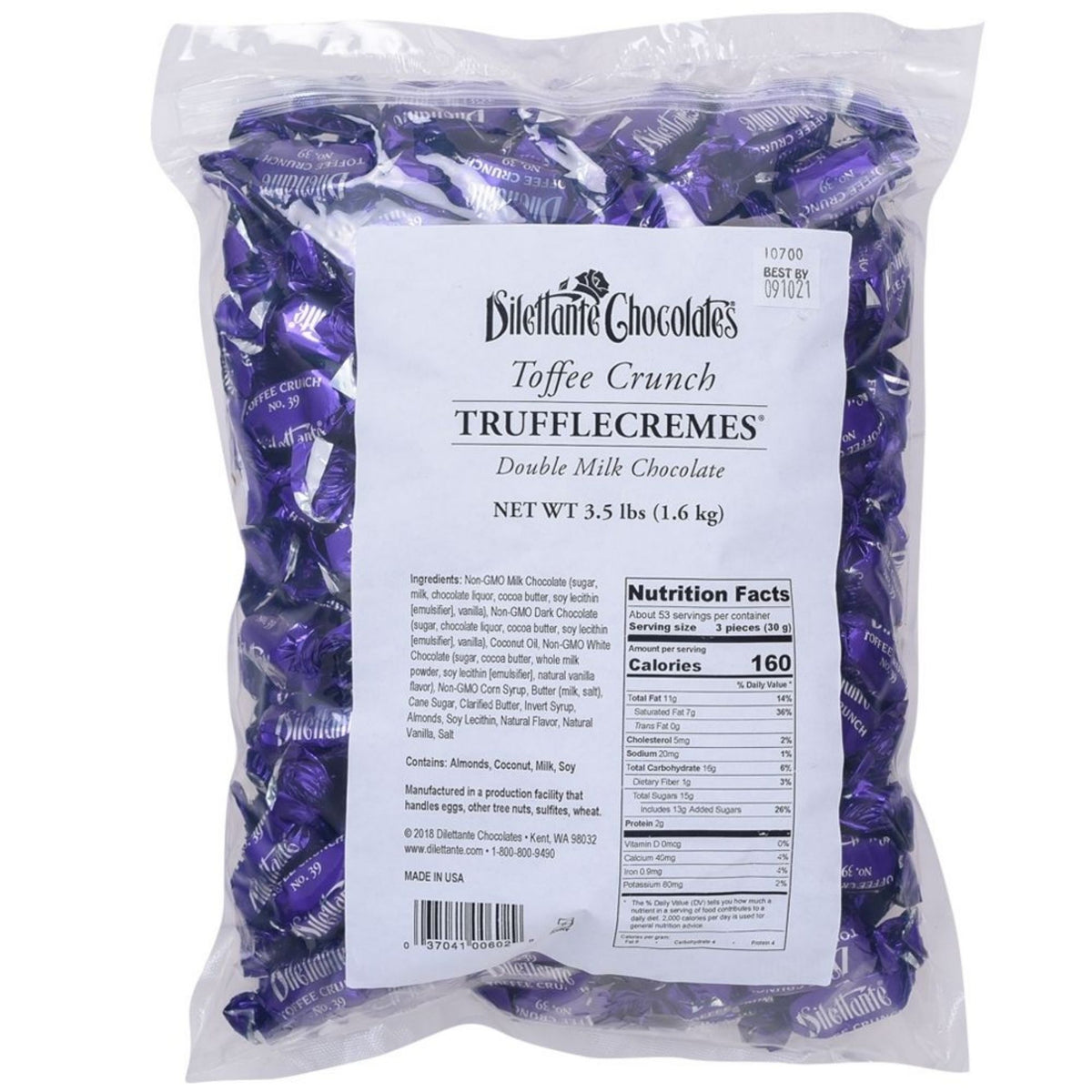 Dilettante Chocolates Toffee Crunch TruffleCremes Coated in Double Milk Chocolate in a Large 3.5 lbs Package