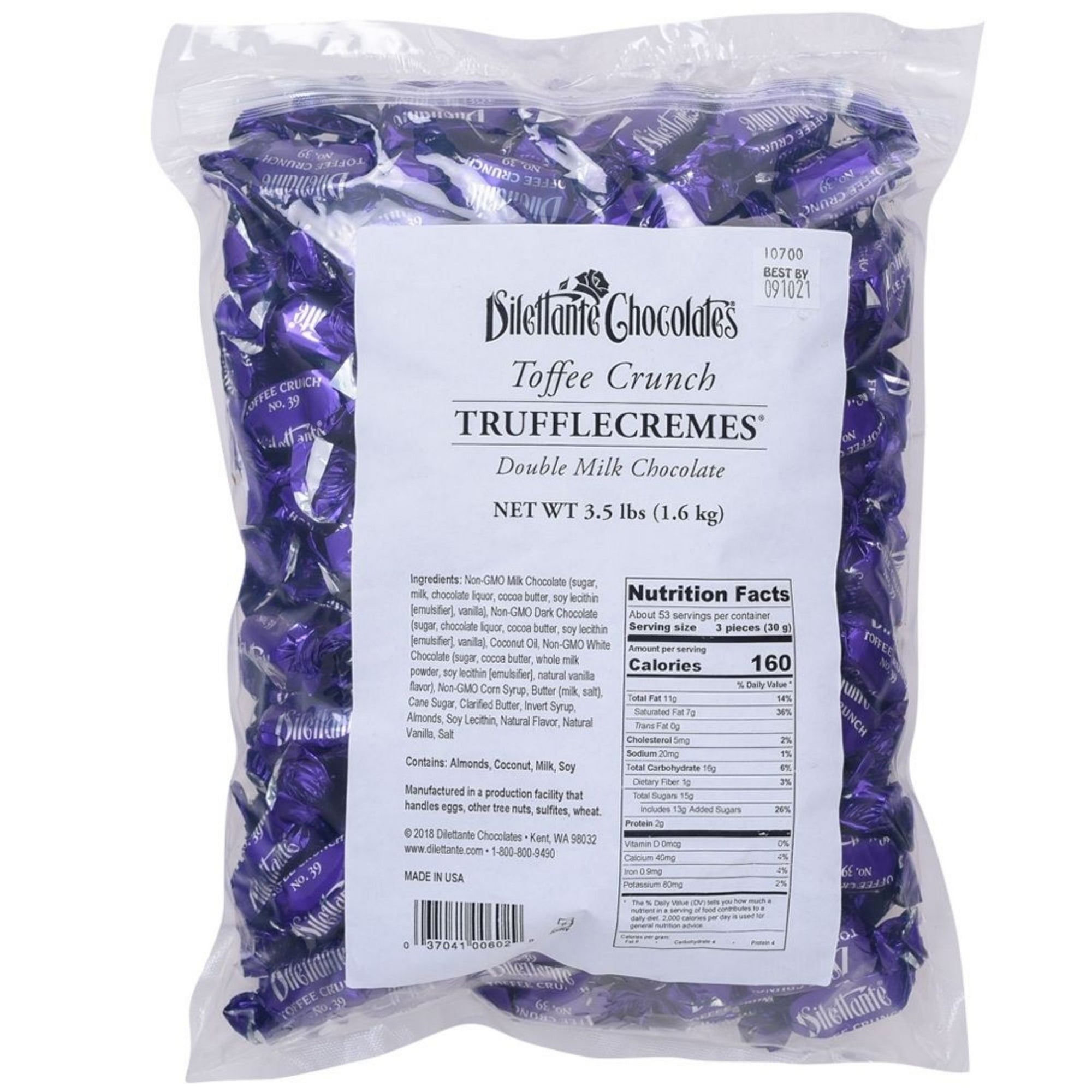 Dilettante Chocolates Toffee Crunch TruffleCremes Coated in Double Milk Chocolate in a Large 3.5 lbs Package
