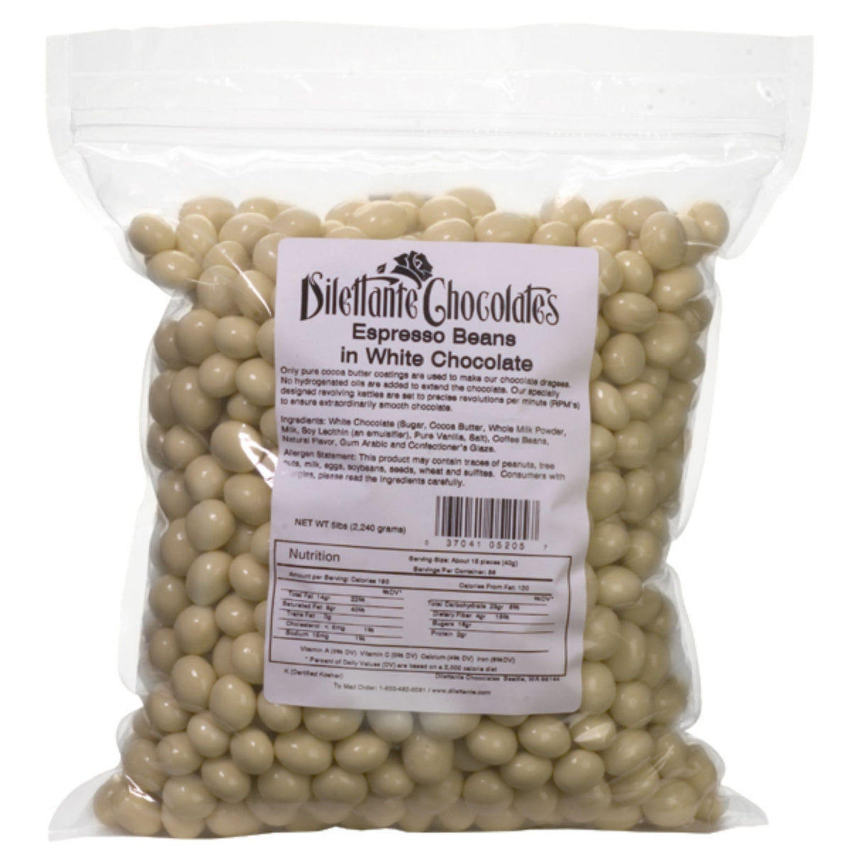 Dilettante Chocolates Espresso Beans in White Chocolate 5-Pound Bulk Bag for Sharing