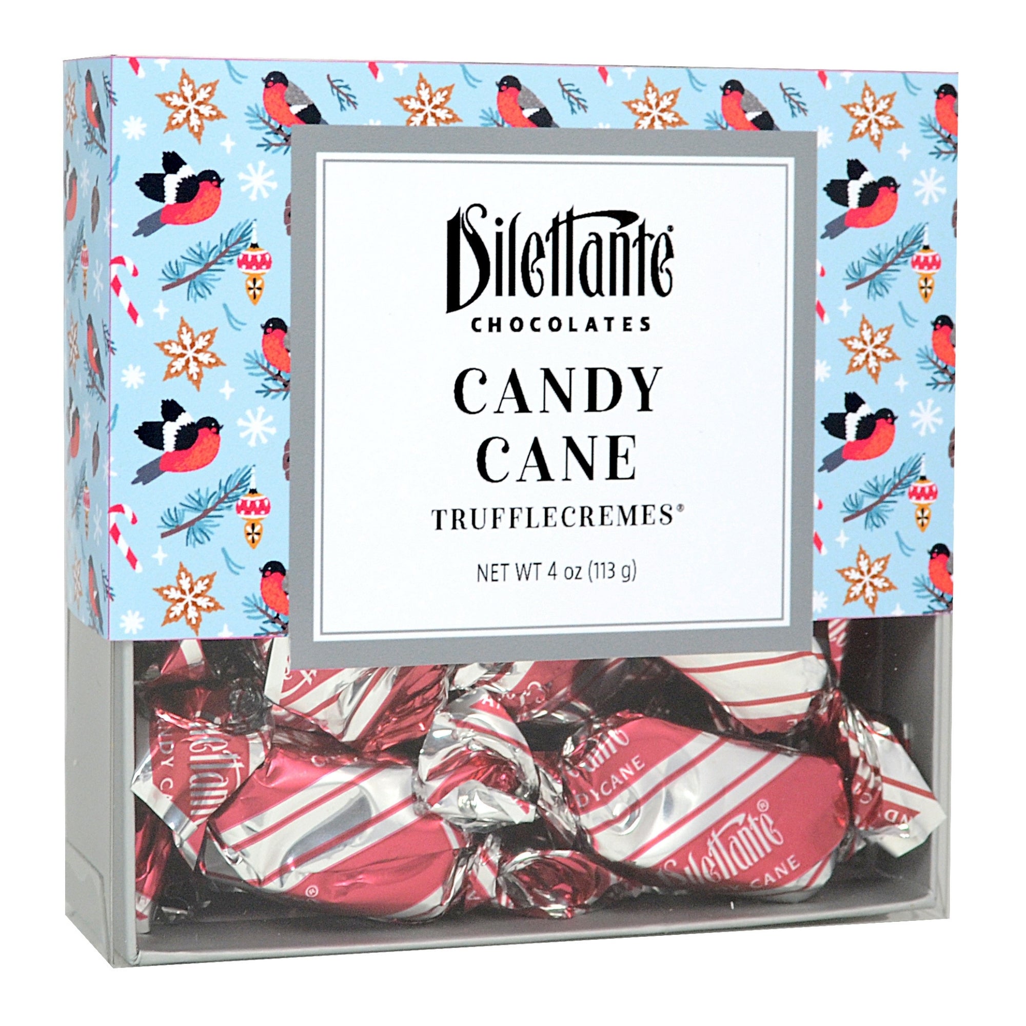 Dilettante Chocolates Candy Cane Novelty Gift Box Featuring 4-Ounces of Dilettante's Candy Cane TruffleCremes
