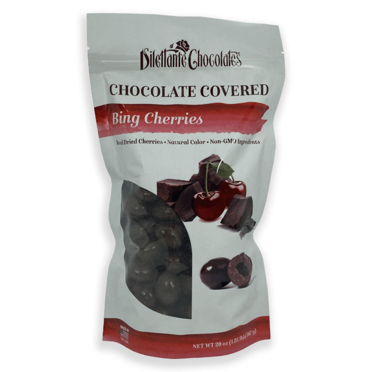 Dilettante Chocolates Chocolate-Covered Bing Cherries Made with Real Dried Cherries Natural Color and Non-GMO Ingredients