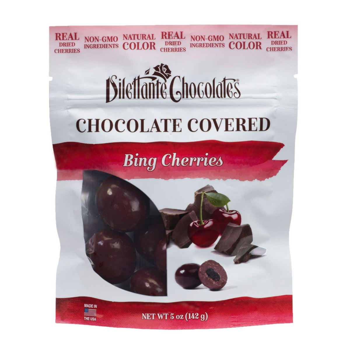 Dilettante Chocolates Chocolate-Covered Bing Cherries Featuring Real Dried Cherries, Non-GMO Ingredients, Natural Color and real Dried Cherries