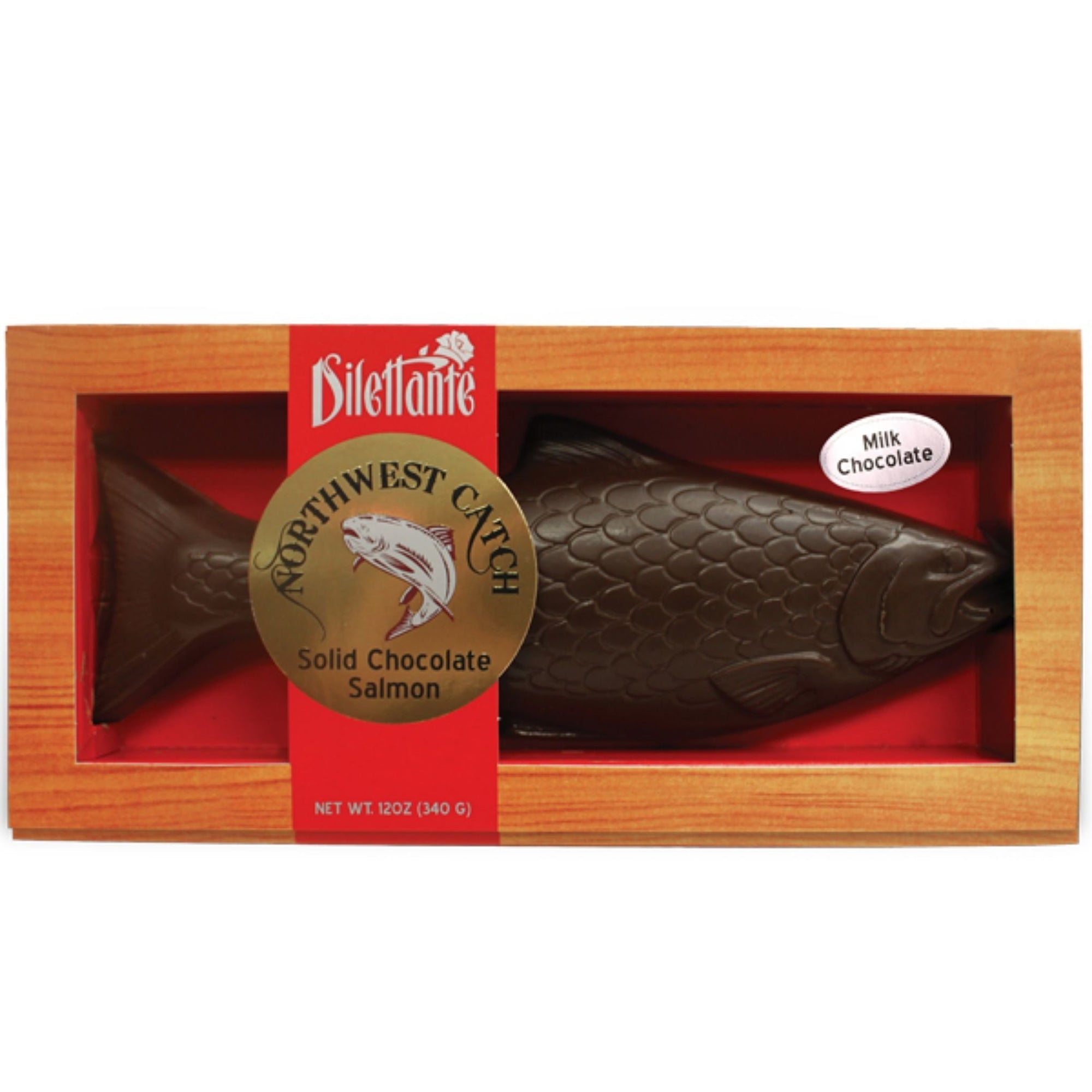 Dilettante Chocolates Milk Chocolate Salmon Packaged in a Faux Trophy Case