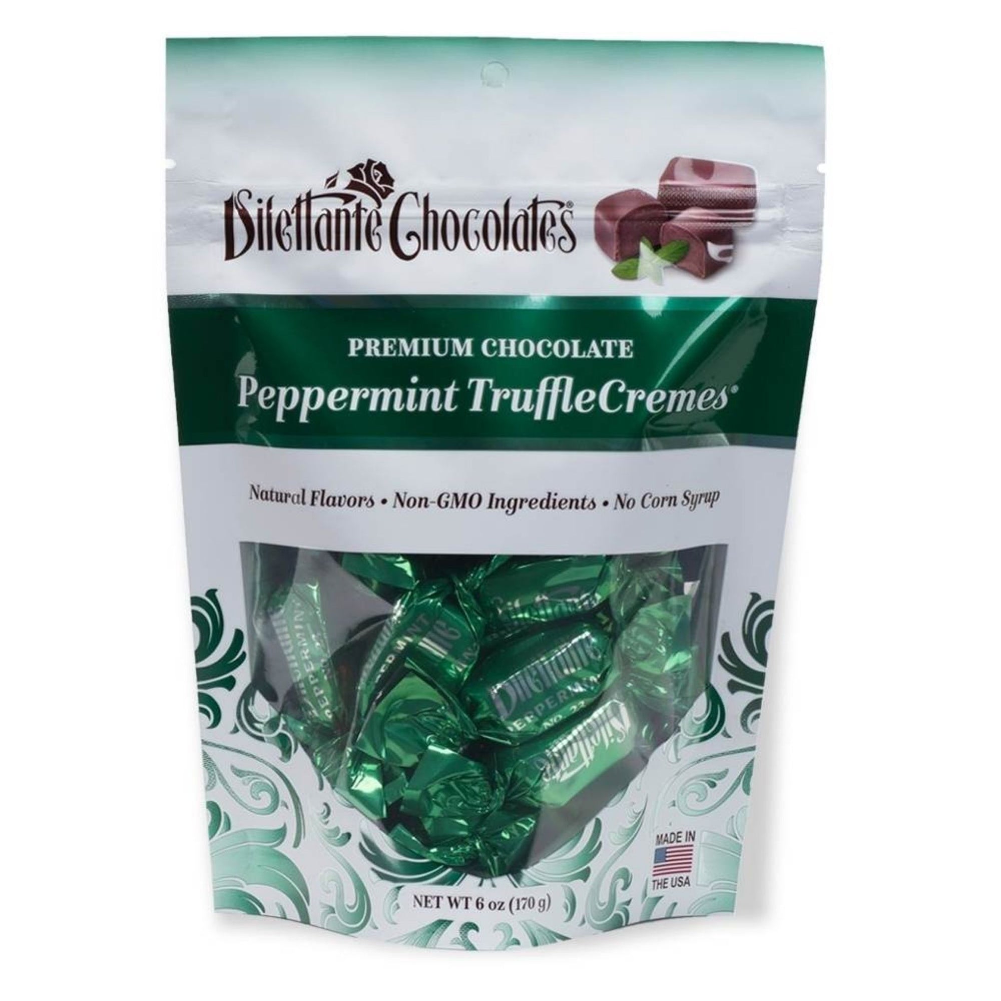 Dilettante Chocolates Premium Chocolate Peppermint TruffleCremes Featuring Natural Flavors, Non-GMO Ingredients, and 0 Corn Syrup