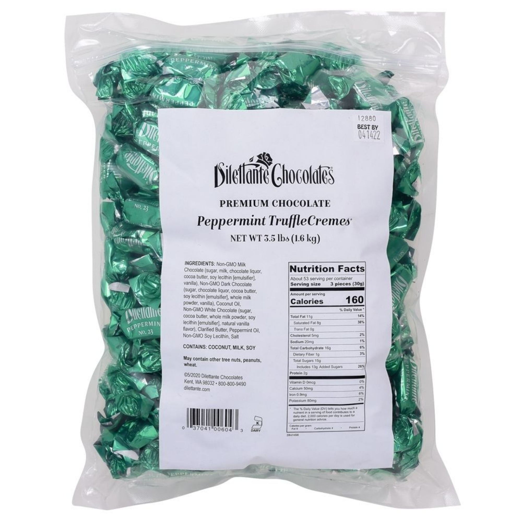 Dilettante Chocolates Premium Chocolate Peppermint TruffleCremes in a 3.5-Pound Bulk Bag