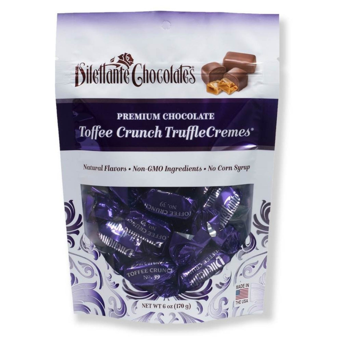 Dilettante Chocolates Premium Chocolate Toffee Crunch TruffleCremes Made with Natural Flavors Non-GMO Ingredients and No Corn Syrup